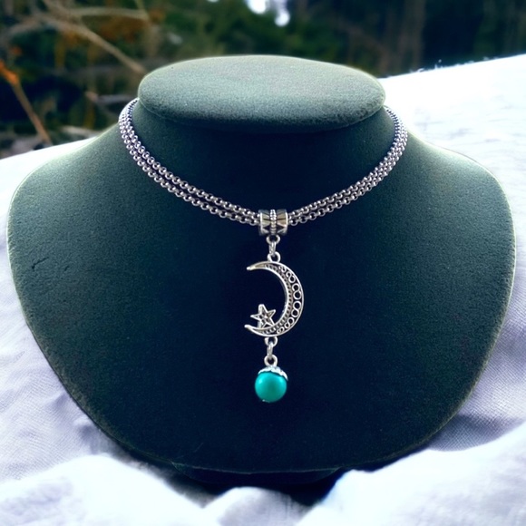 Silverskylight Jewelry - Stainless steel double chain moon star & turquoise